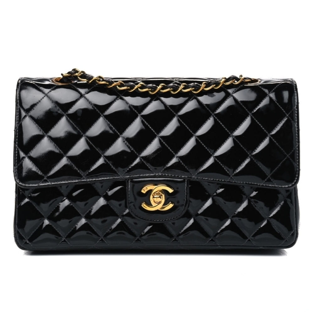 ❤️ CHANEL Classic Flap M/L Black Patent Leather GHW